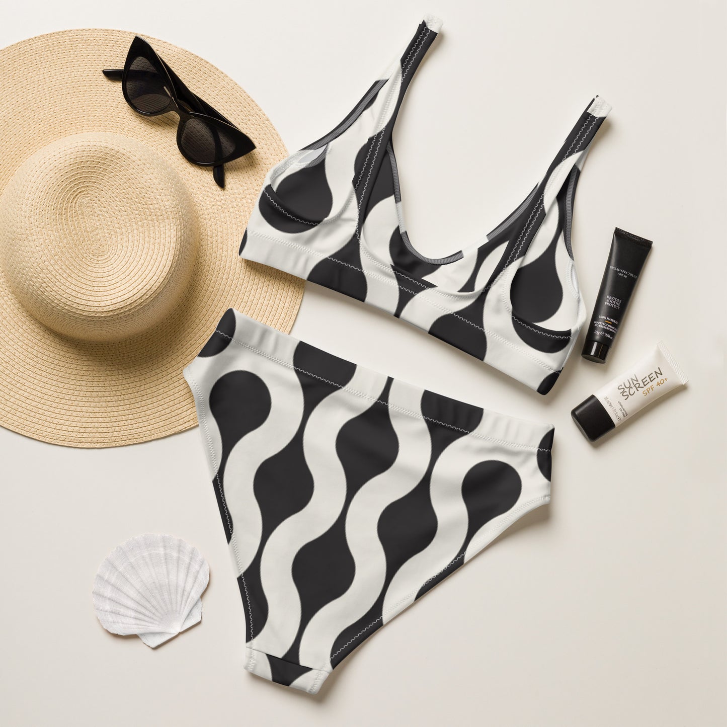 Geometric print recycled high-waisted bikini